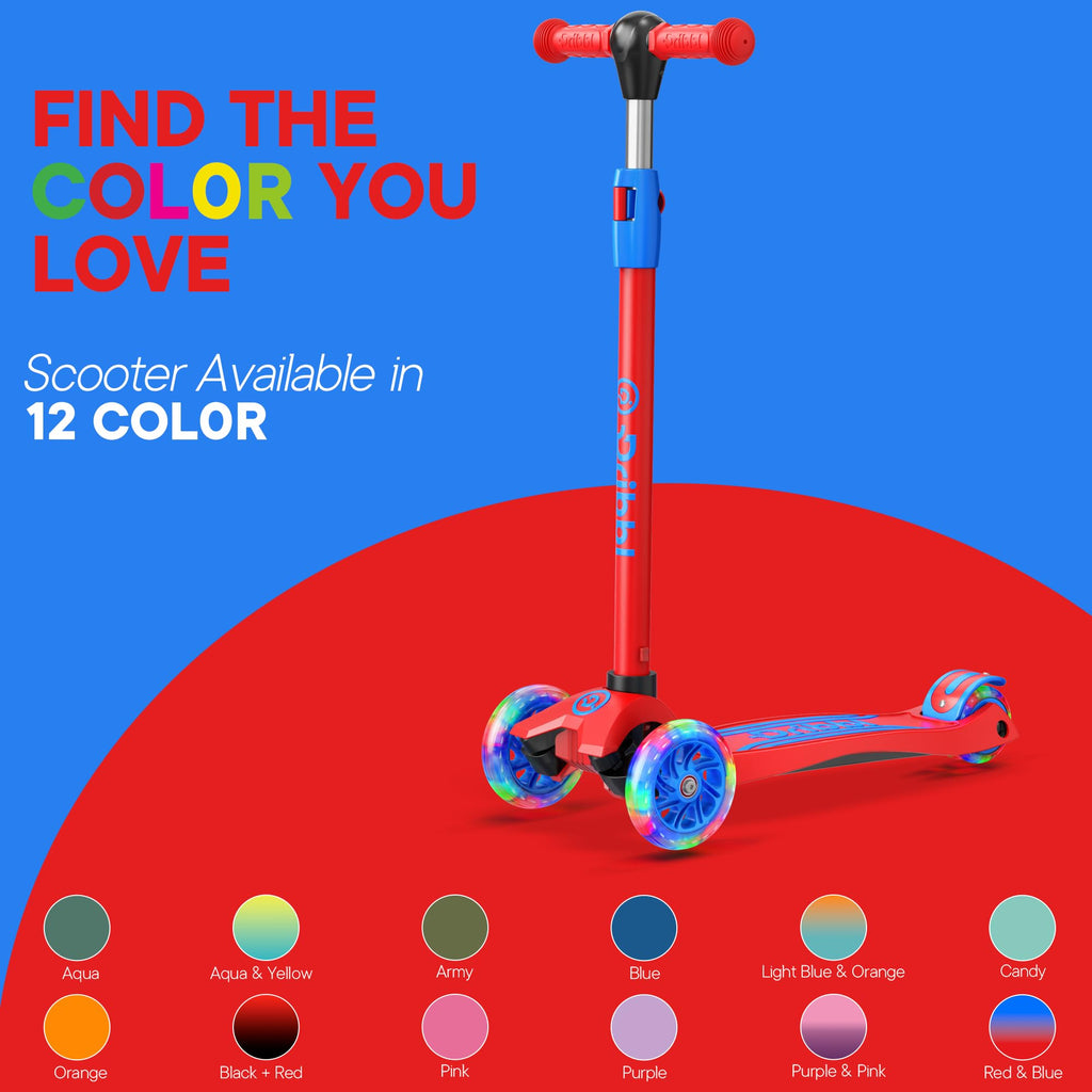 3-Wheel Kids Scooter Adjustable Height Anti-Slip Deck Red and Blue X107