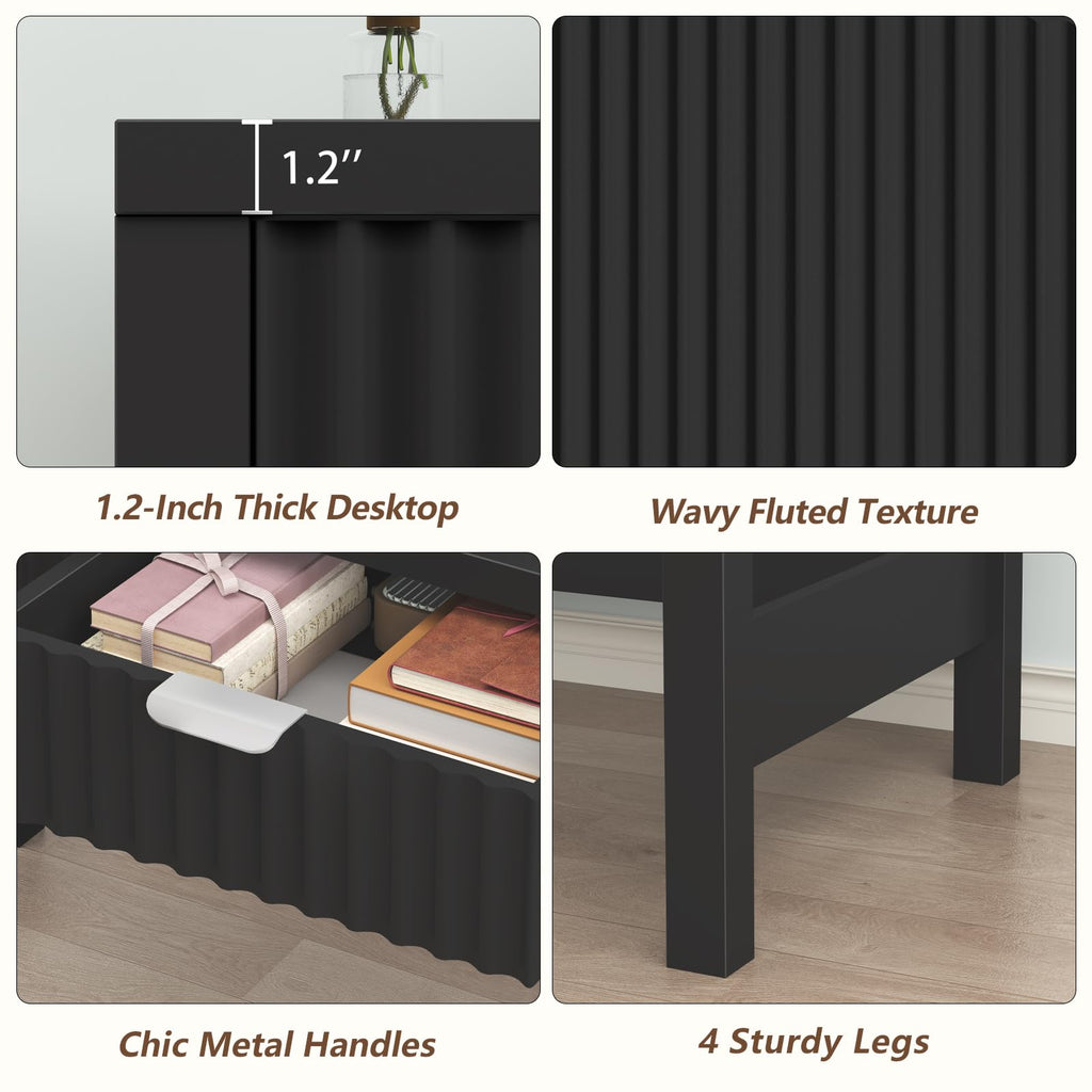 32 Inch Fluted Computer Desk with 2 Drawers D77828