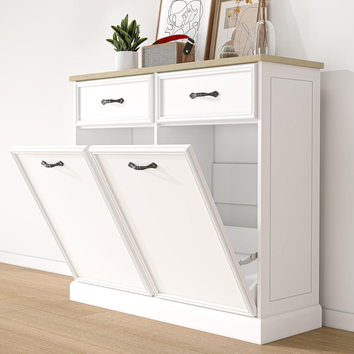 Double Tilt Out Trash Cabinet 20 gal White P3659