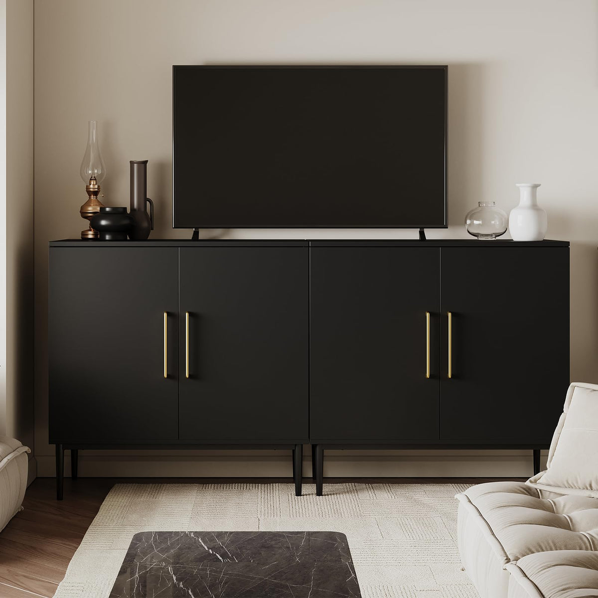 Black Storage Cabinet with Doors and Adjustable Shelf V909723