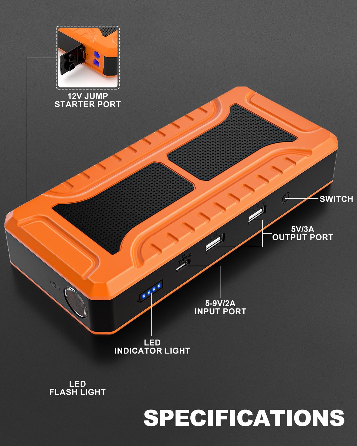 12V Portable Car Battery Jump Starter H373974