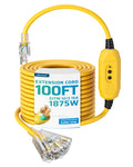 100FT GFCI Extension Cord 3 Prong Plug 12/3 AWG SJTW I67070