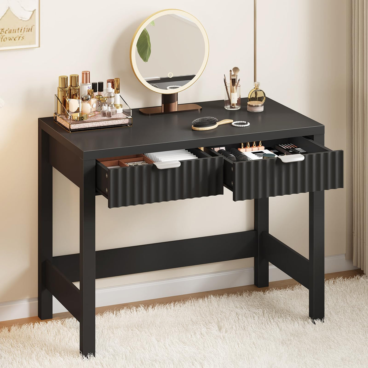 32 Inch Fluted Computer Desk with 2 Drawers D77828