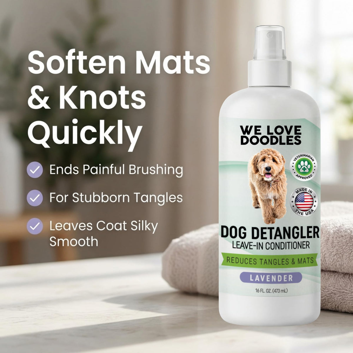 Dog Detangler Spray, Leave-in Conditioner Spray, Lavender, 16 OZ H116