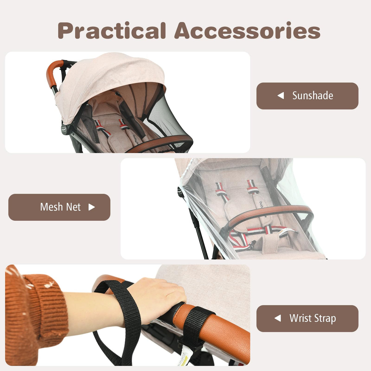 Lightweight Compact Baby Stroller with 5-Point Harness and Storage Basket, Beige G14565
