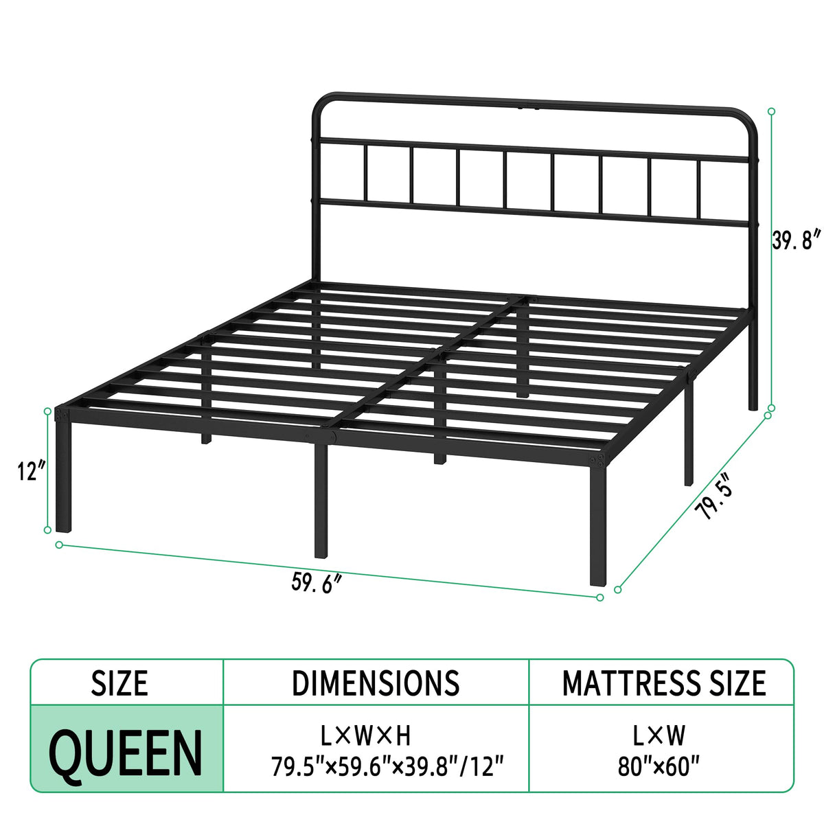 Black Queen Bed Frame with Headboard X754555