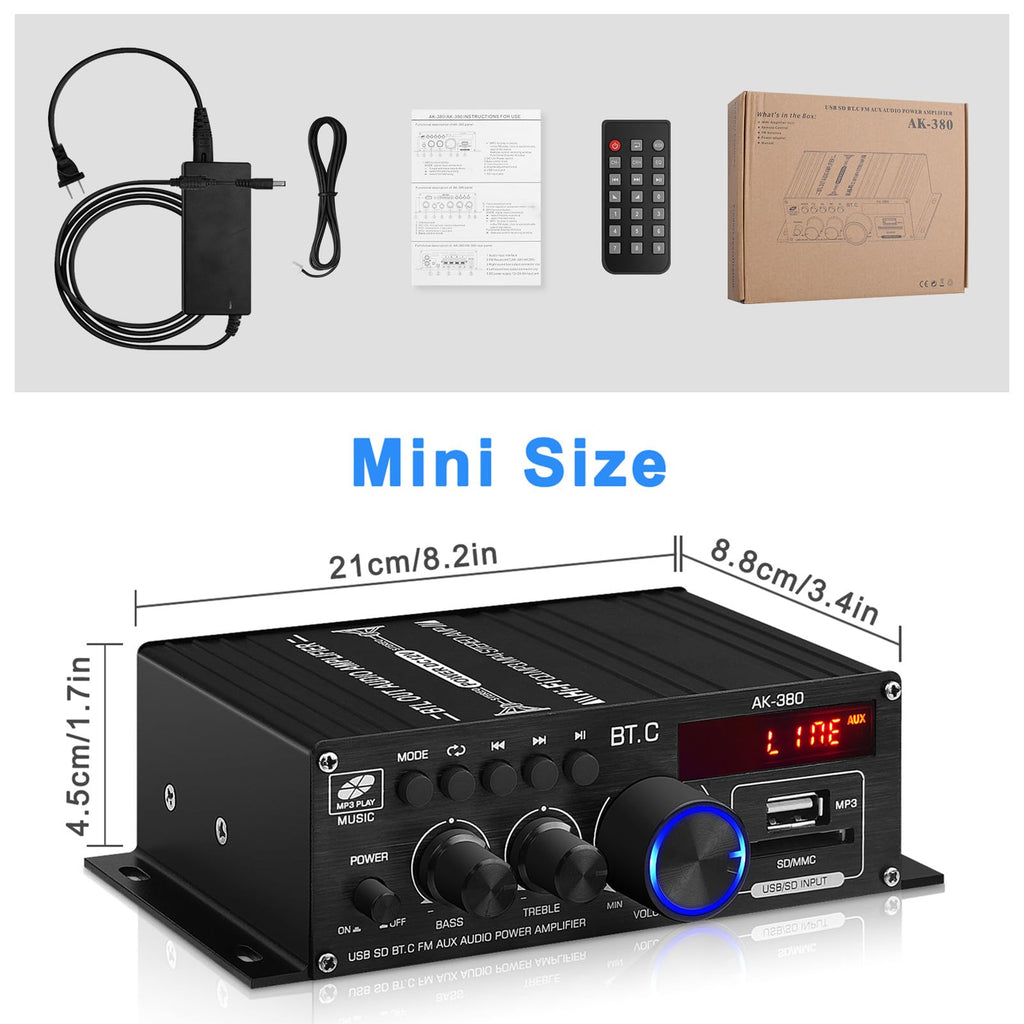 USB SD BT FM AUX Audio Power Amplifier 2.0 CH 40W+40W B470635