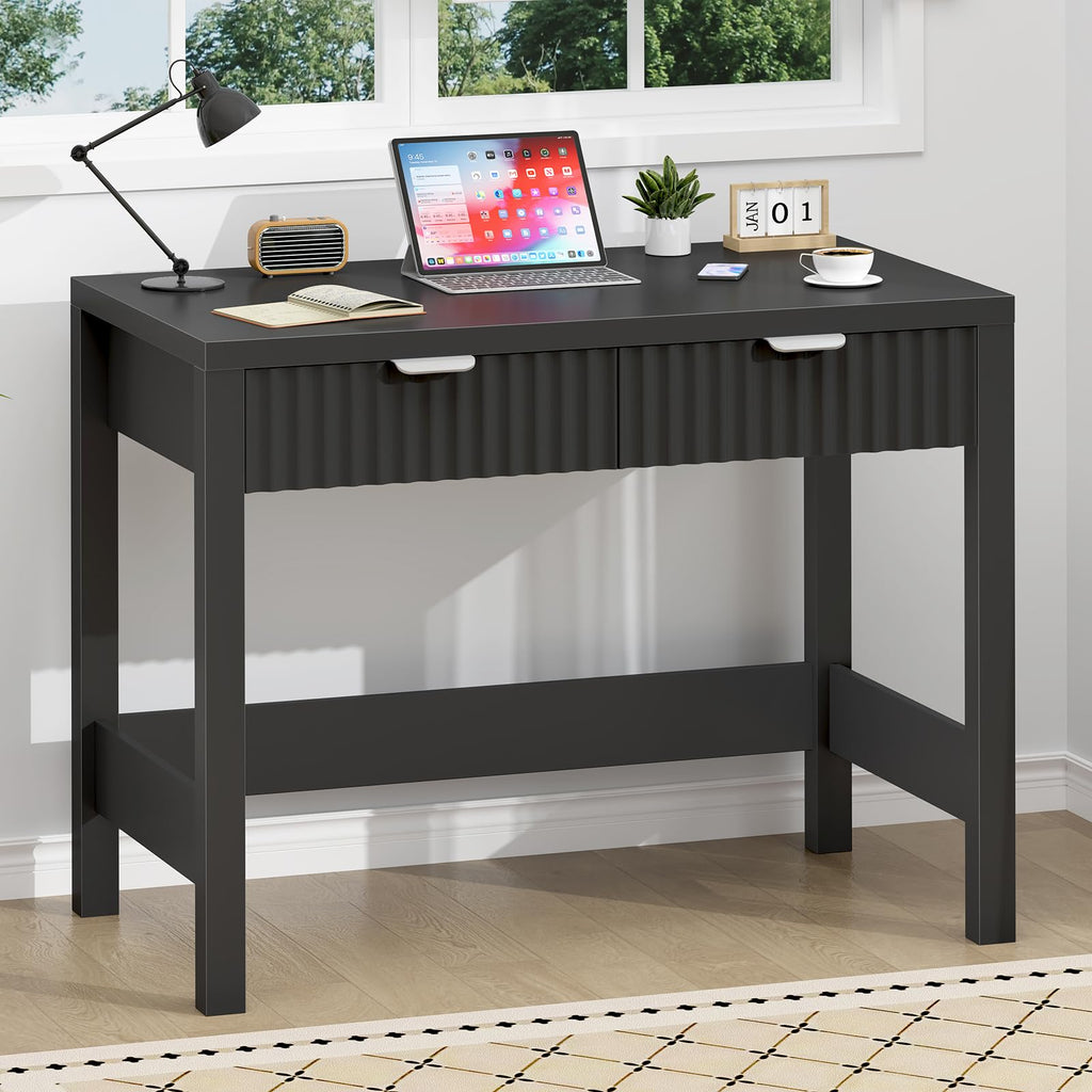 32 Inch Fluted Computer Desk with 2 Drawers D77828