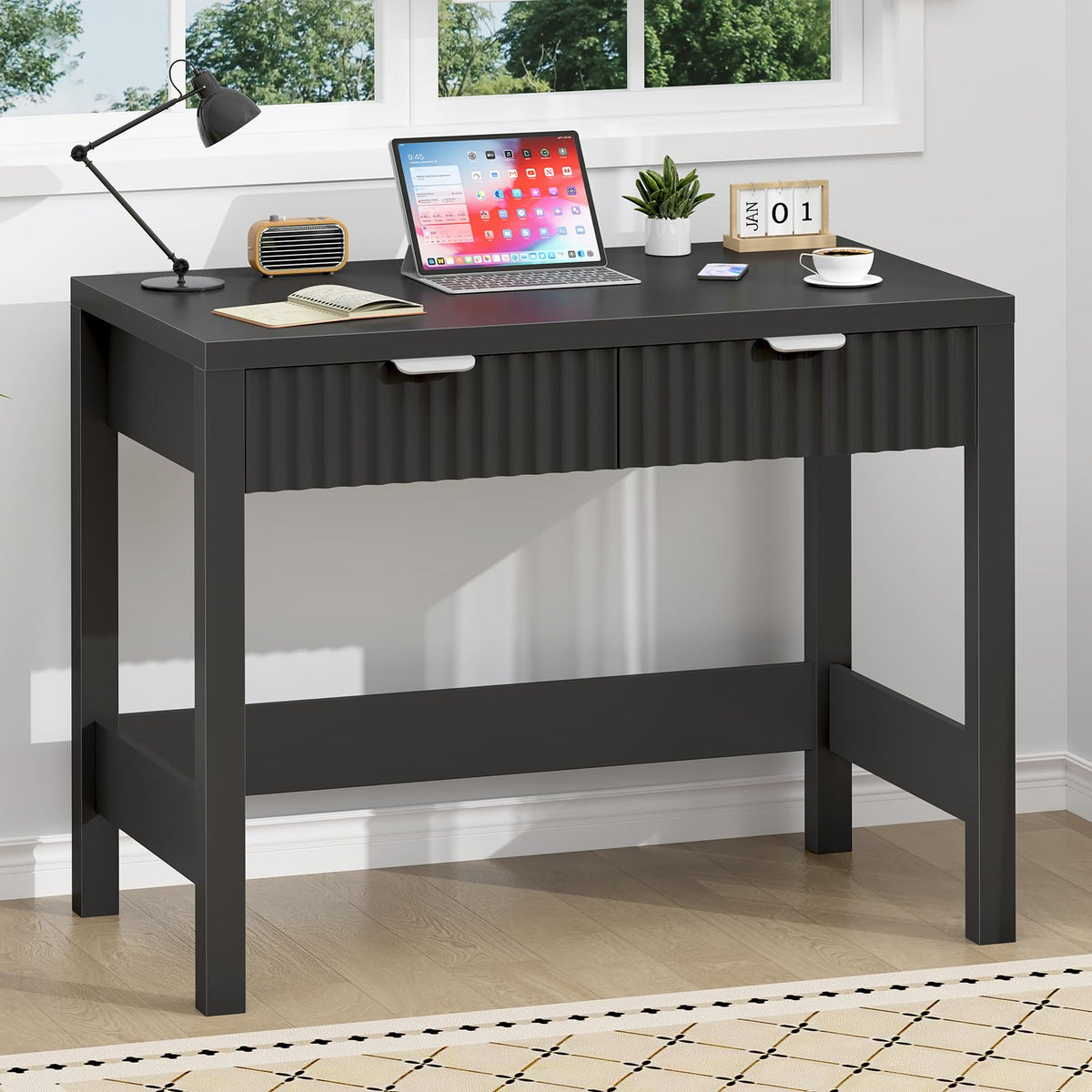 32 Inch Fluted Computer Desk with 2 Drawers D77828
