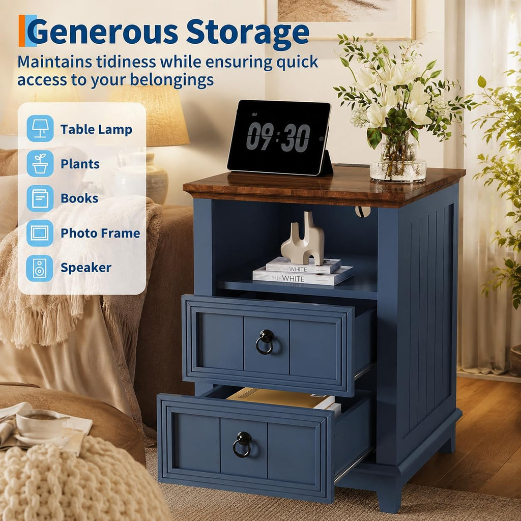 Blue 2-Drawer Nightstand Set of 2 L80161