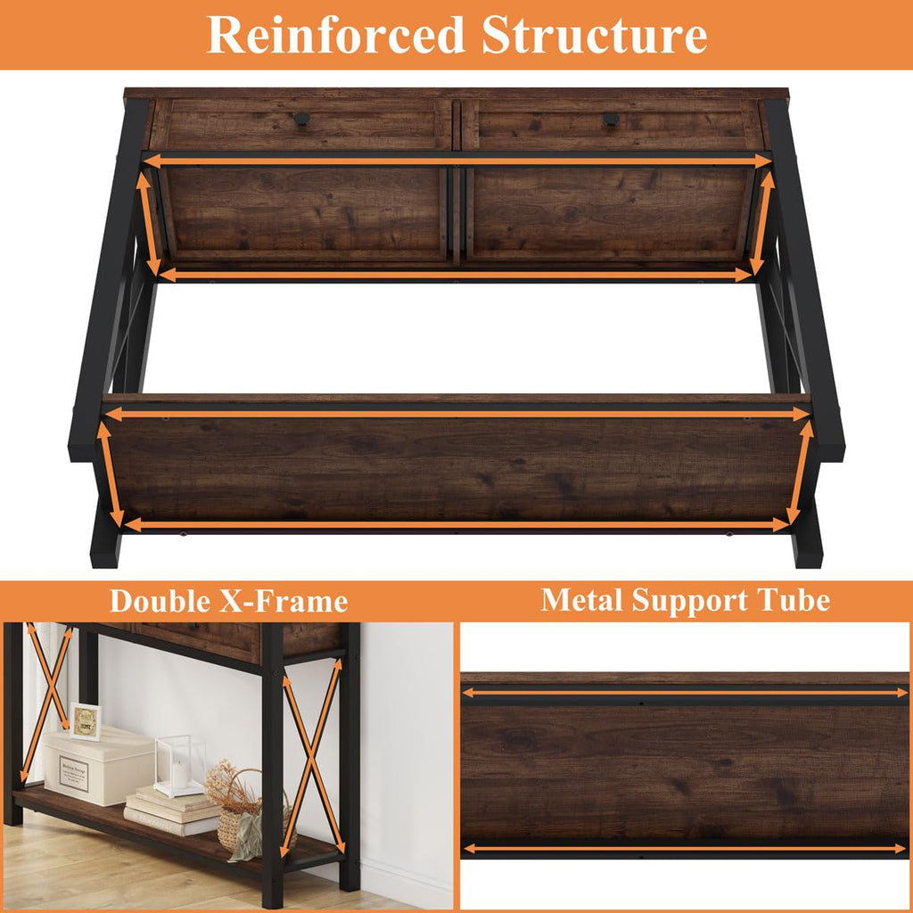 Rustic Console Table with 2 Drawers and 4-Tier Ladder Shelf Y858