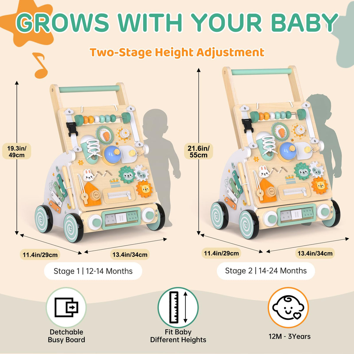 Wooden Baby Walker with Detachable Busy Board C9314