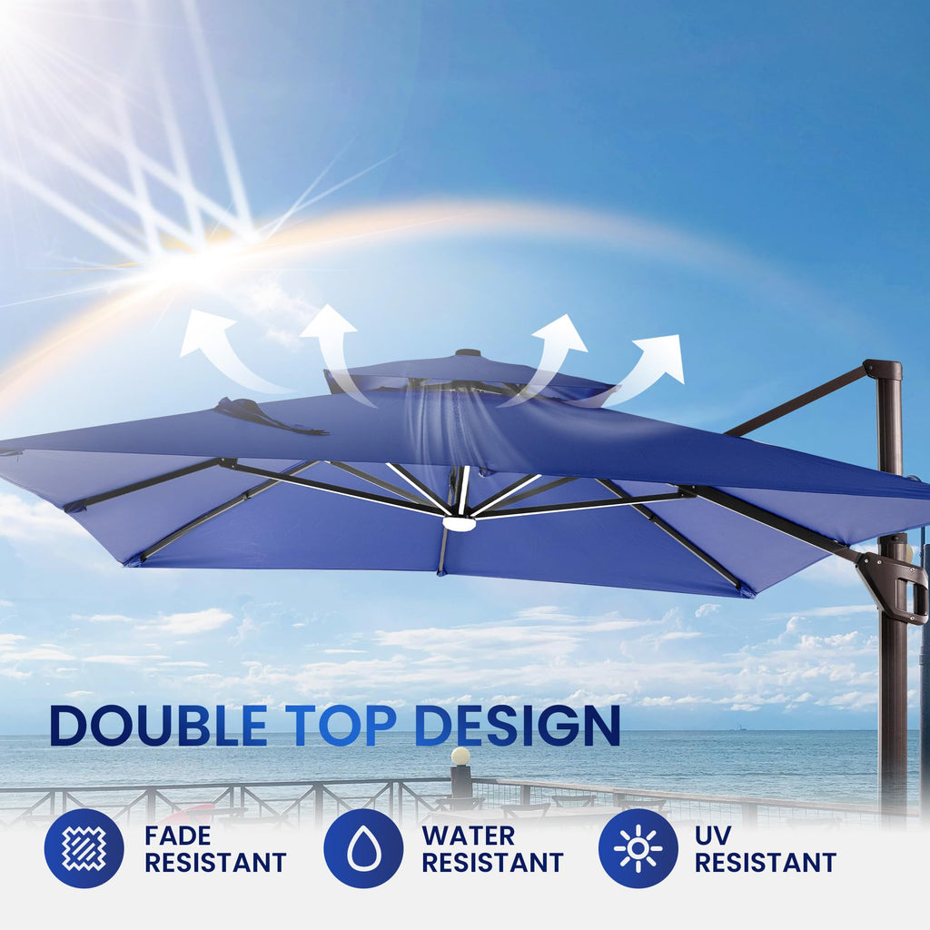 10 X 13 FT Cantilever Patio Umbrella with Lights & Base U13529