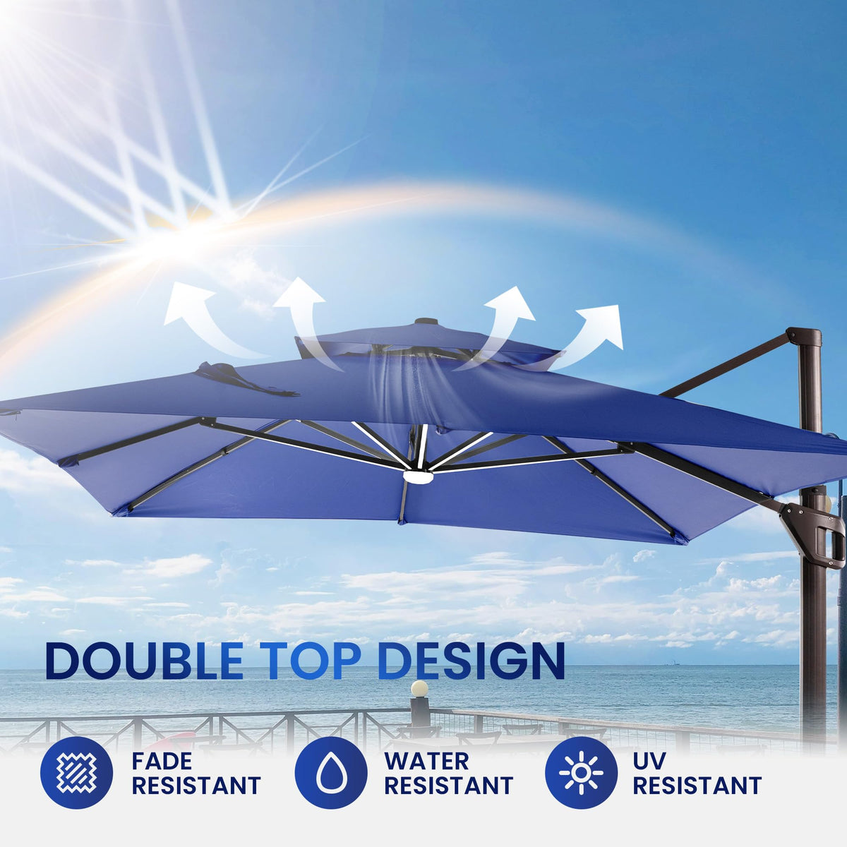 10 X 13 FT Cantilever Patio Umbrella with Lights & Base U13529