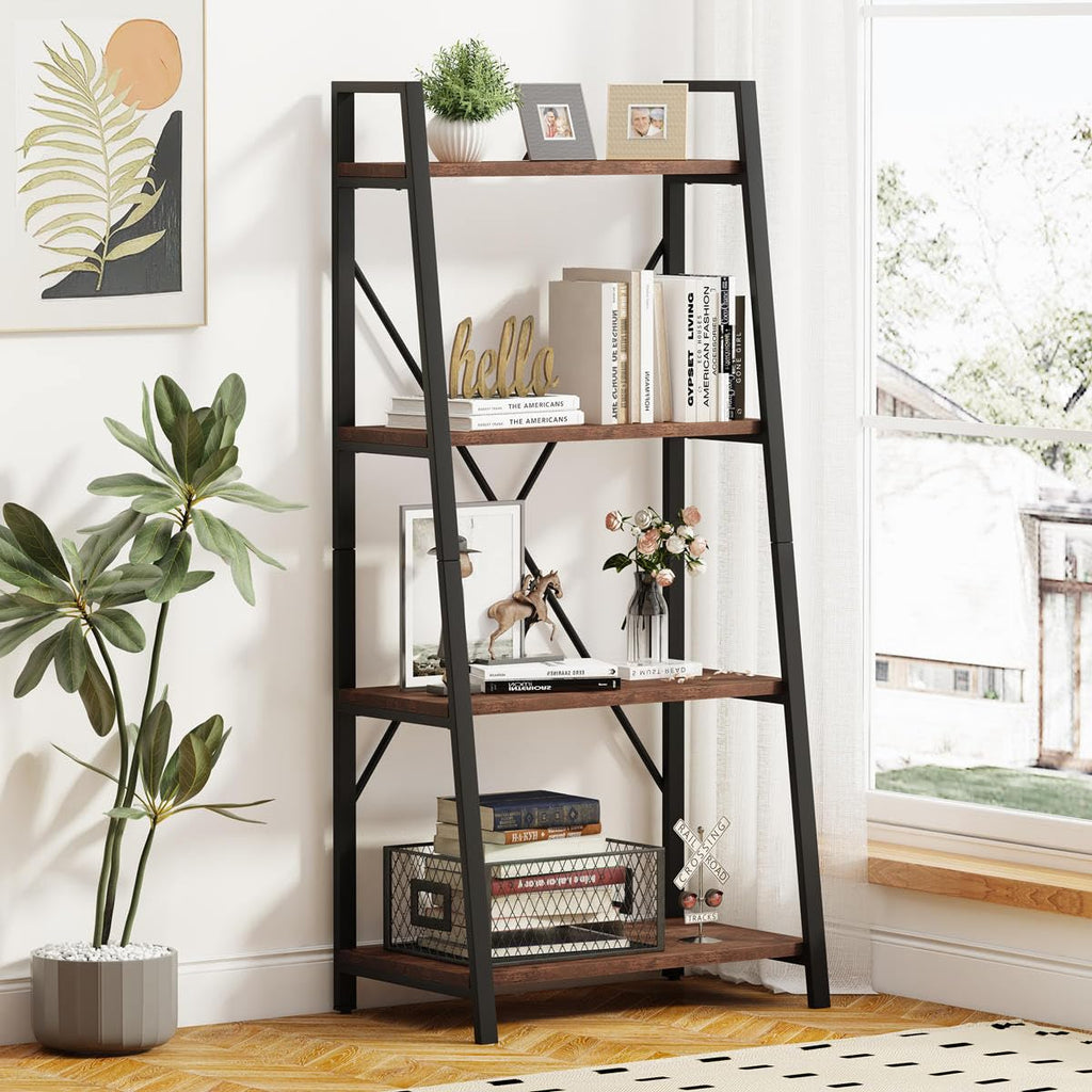 Rustic Console Table with 2 Drawers and 4-Tier Ladder Shelf Y858