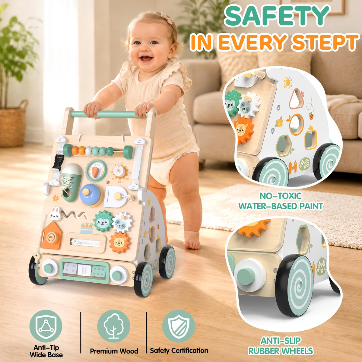 Wooden Baby Walker with Detachable Busy Board C9314