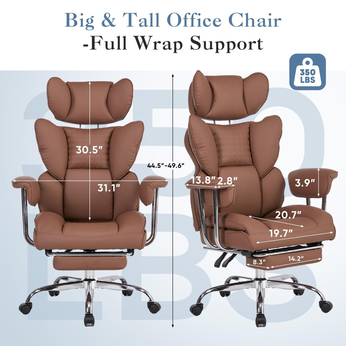 Big and Tall Brown Ergonomic Reclining Office Chair with Footrest Q333