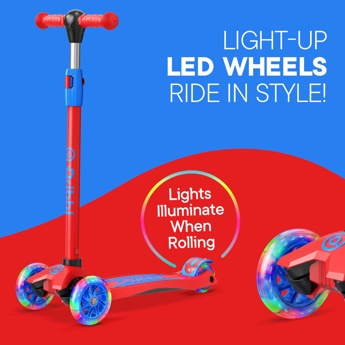 3-Wheel Kids Scooter Adjustable Height Anti-Slip Deck Red and Blue X107