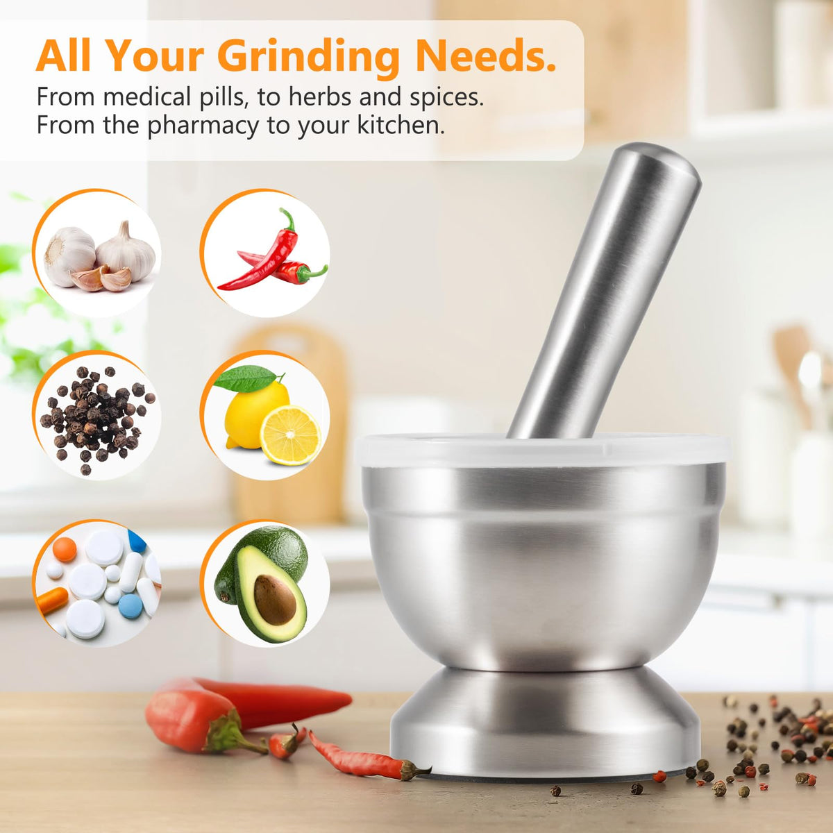 18/8 Stainless Steel Mortar and Pestle G3798