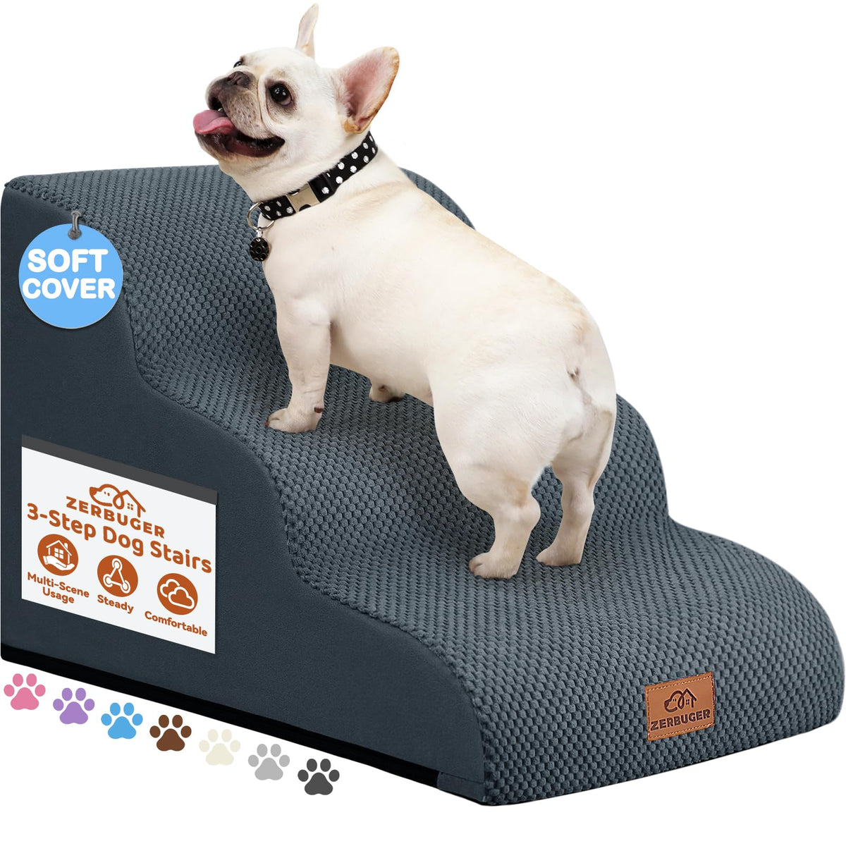 Dark Grey 3 Steps Nonslip Dog Ramp and Stairs I31815