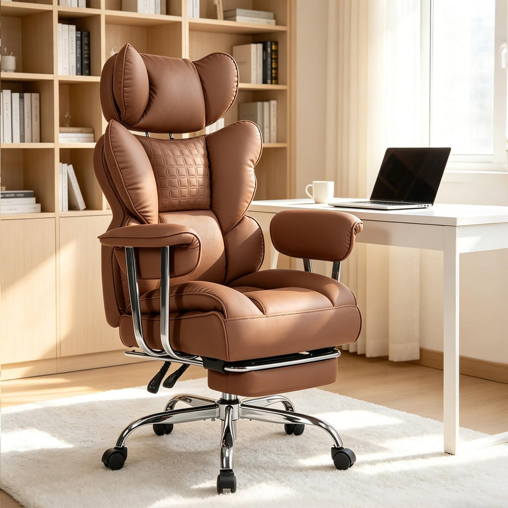 Big and Tall Brown Ergonomic Reclining Office Chair with Footrest Q333