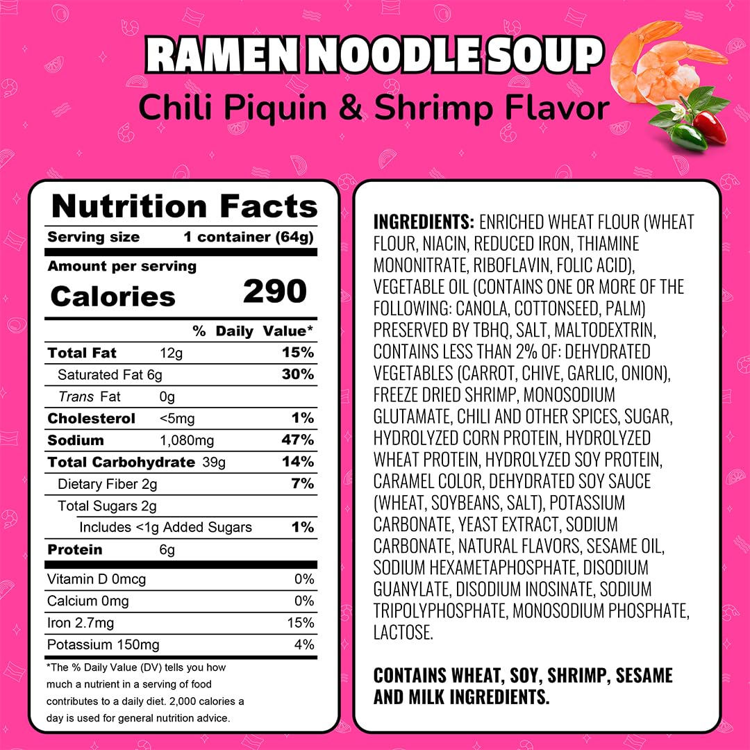 Instant Lunch Ramen Noodles Chili Piquin & Shrimp 2.25 Oz 12 Pack J9721