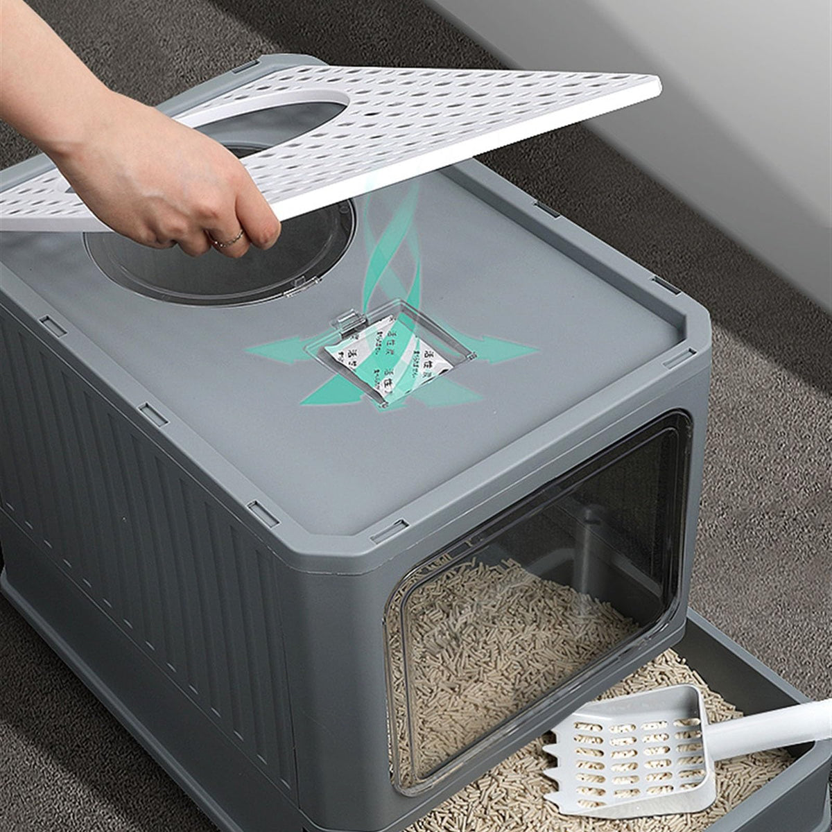 Enclosed Foldable Cat Litter Box with Lid C7953