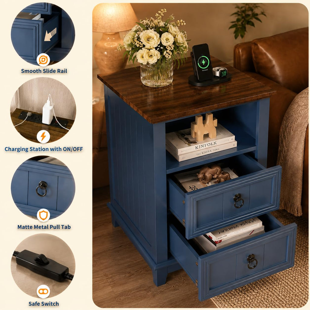 Blue 2-Drawer Nightstand Set of 2 L80161