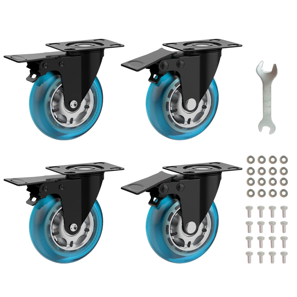 3 Inch Plate Casters Set of 4 Double Brake Heavy Duty W69665
