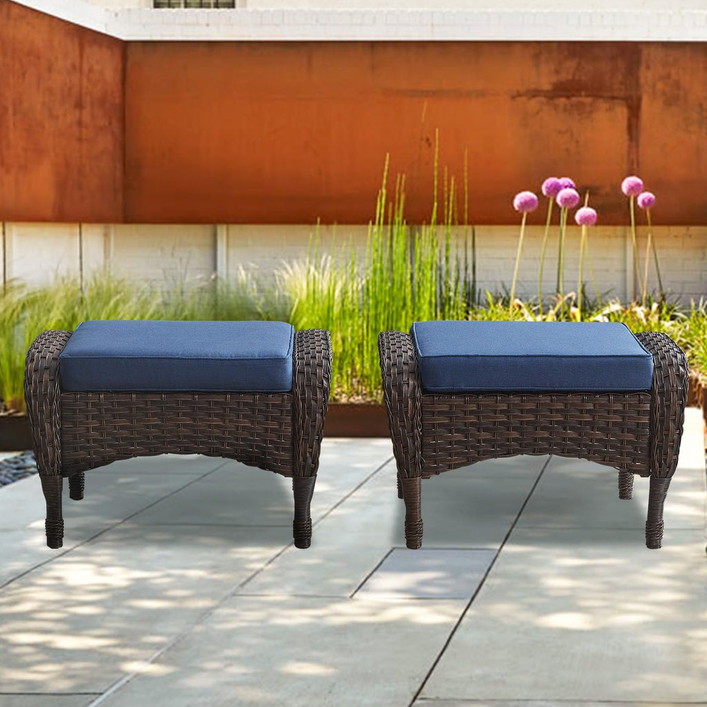 25 Inch PE Wicker Foot Stool Set of 2 with Removable Cushions Brown Z438