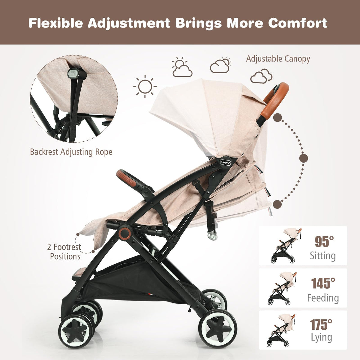 Lightweight Compact Baby Stroller with 5-Point Harness and Storage Basket, Beige G14565