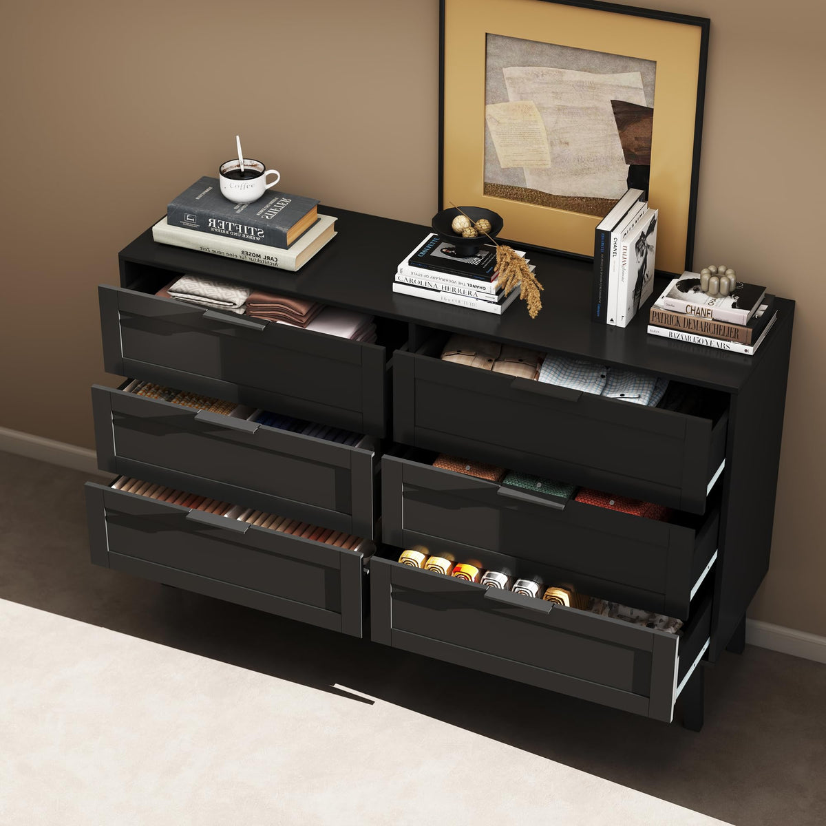 Black 6 Drawer Dresser F687