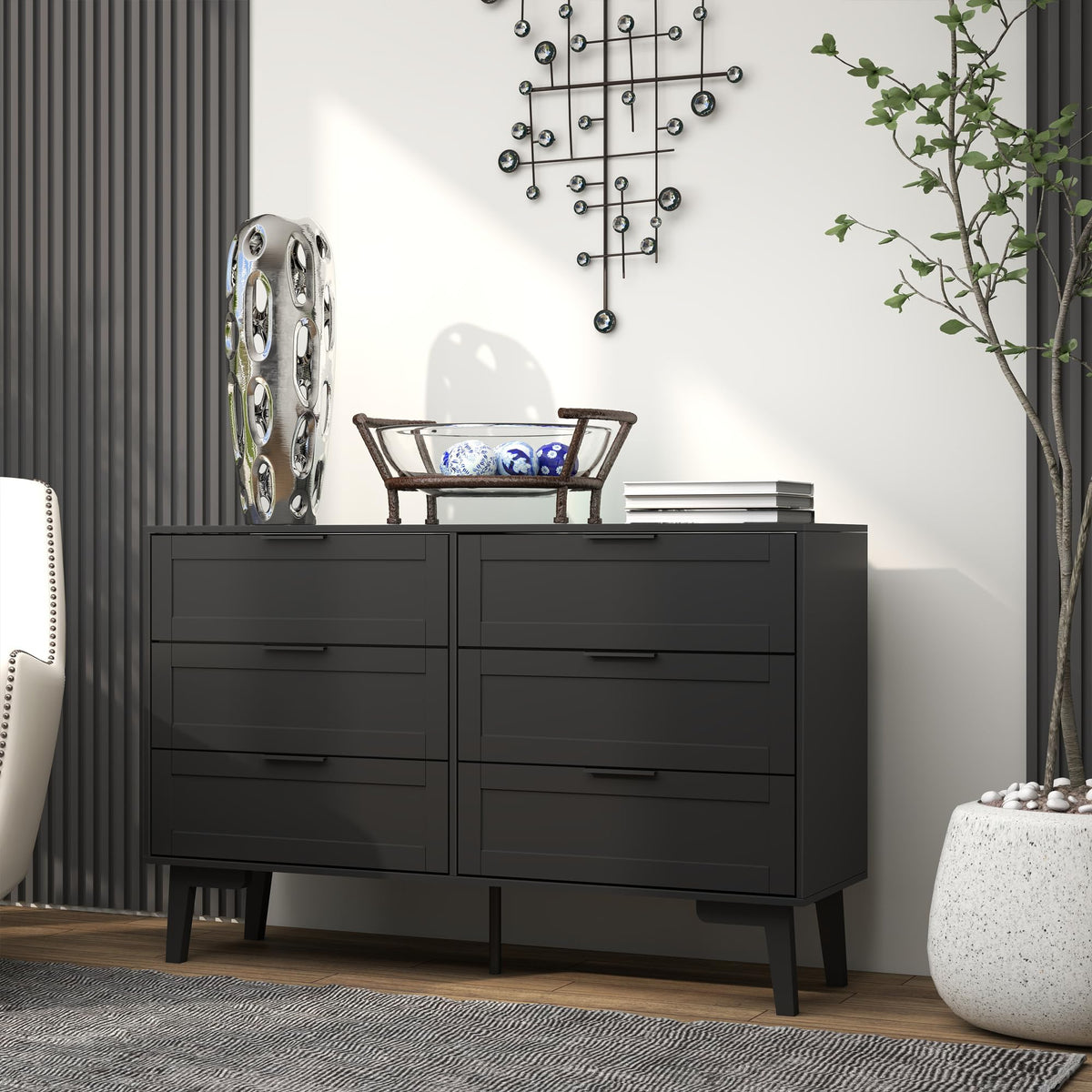 Black 6 Drawer Dresser F687