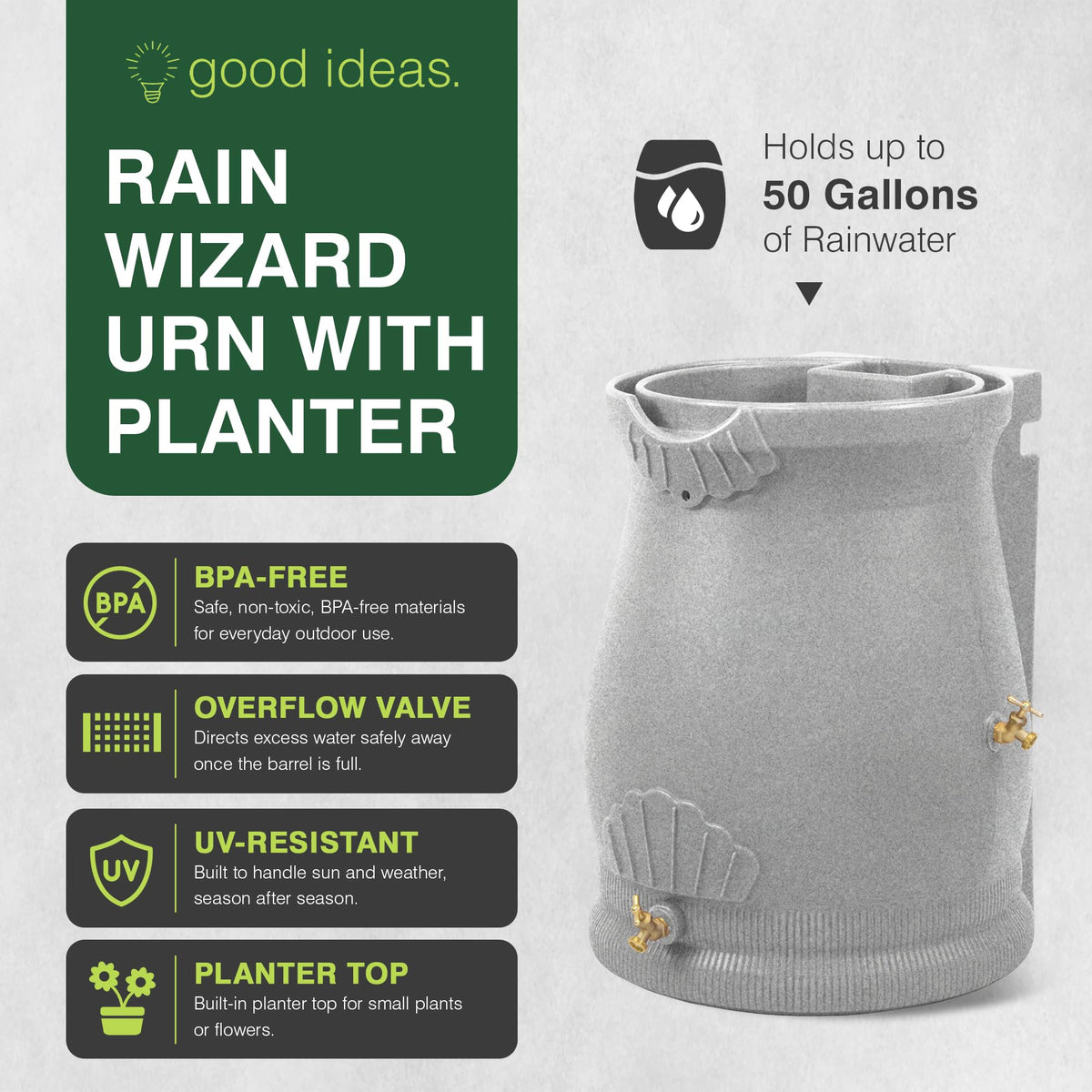 50 Gallon Urn Shaped Water Collection Barrel G156996