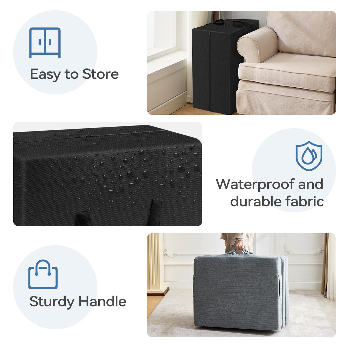 3.95" Memory Foam Topper Queen Size Foldable Floor Mat D501946