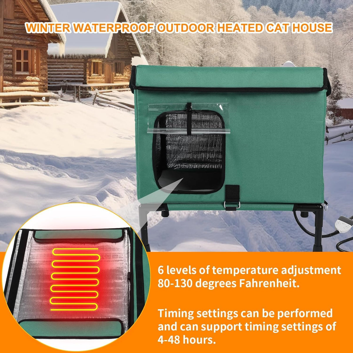 21" Heated Cat House with Heating Pet Pad K390
