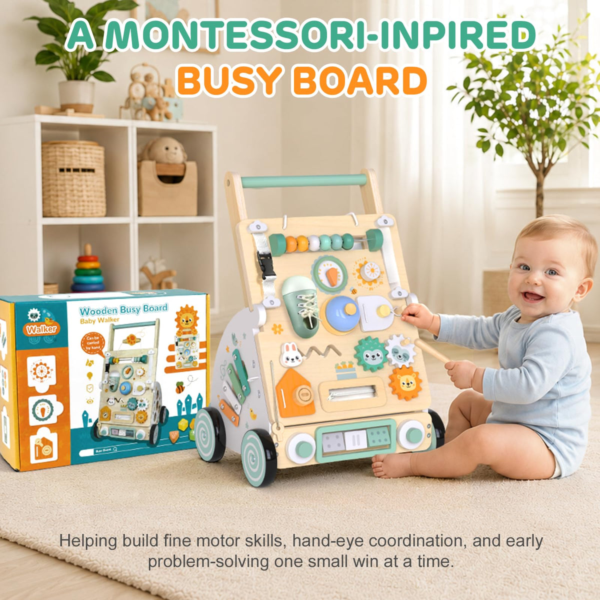 Wooden Baby Walker with Detachable Busy Board C9314