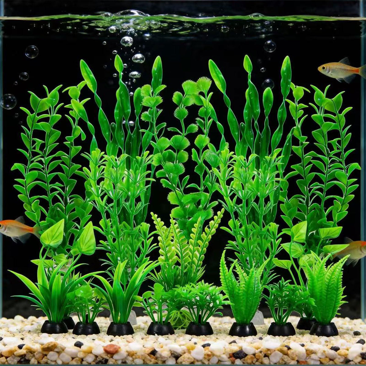 Artificial Aquarium Plants Set, Plastic Fish Tank Decorations (18pcs-Green) G567