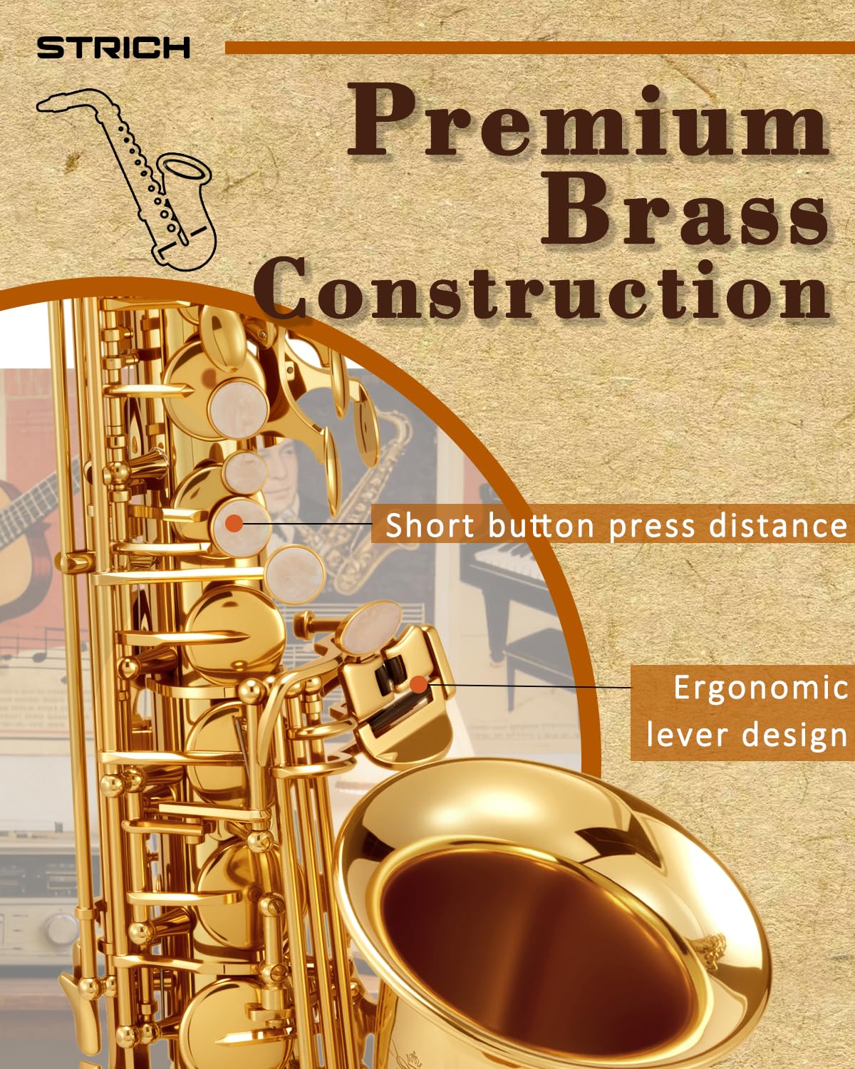 Alto Saxophone Brass Student Beginner Kit with Hard Case Z299