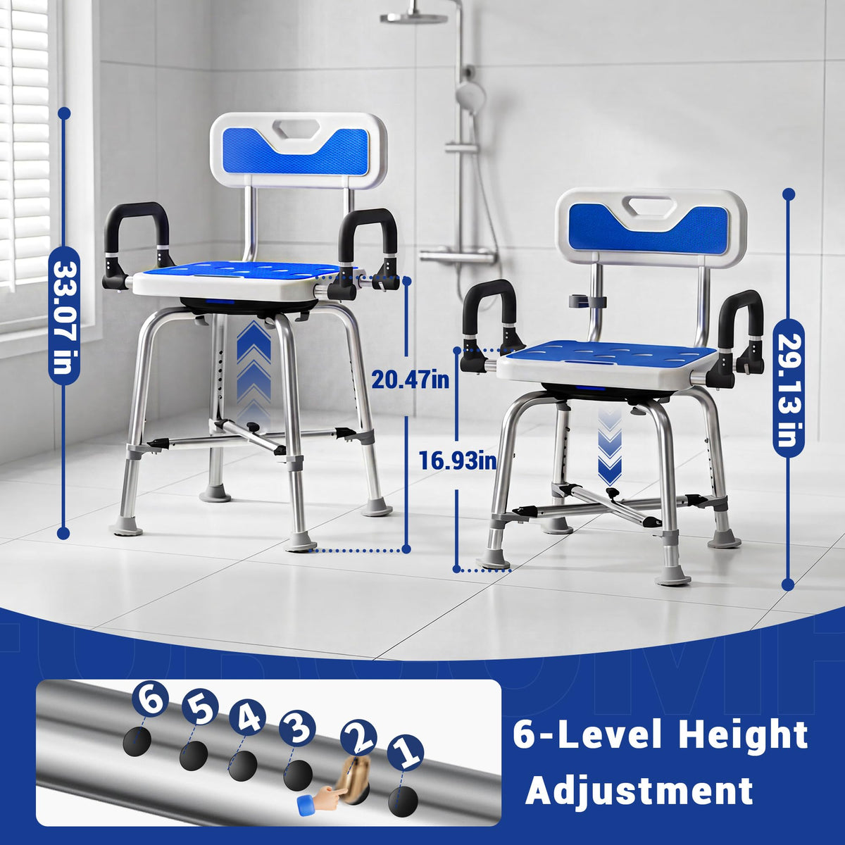 360° Swivel Shower Chair, 500 lbs Capacity, Height Adjustable Z249964