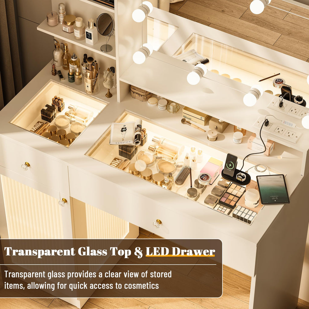 40" White Vanity Desk with Mirror and Lights P482986