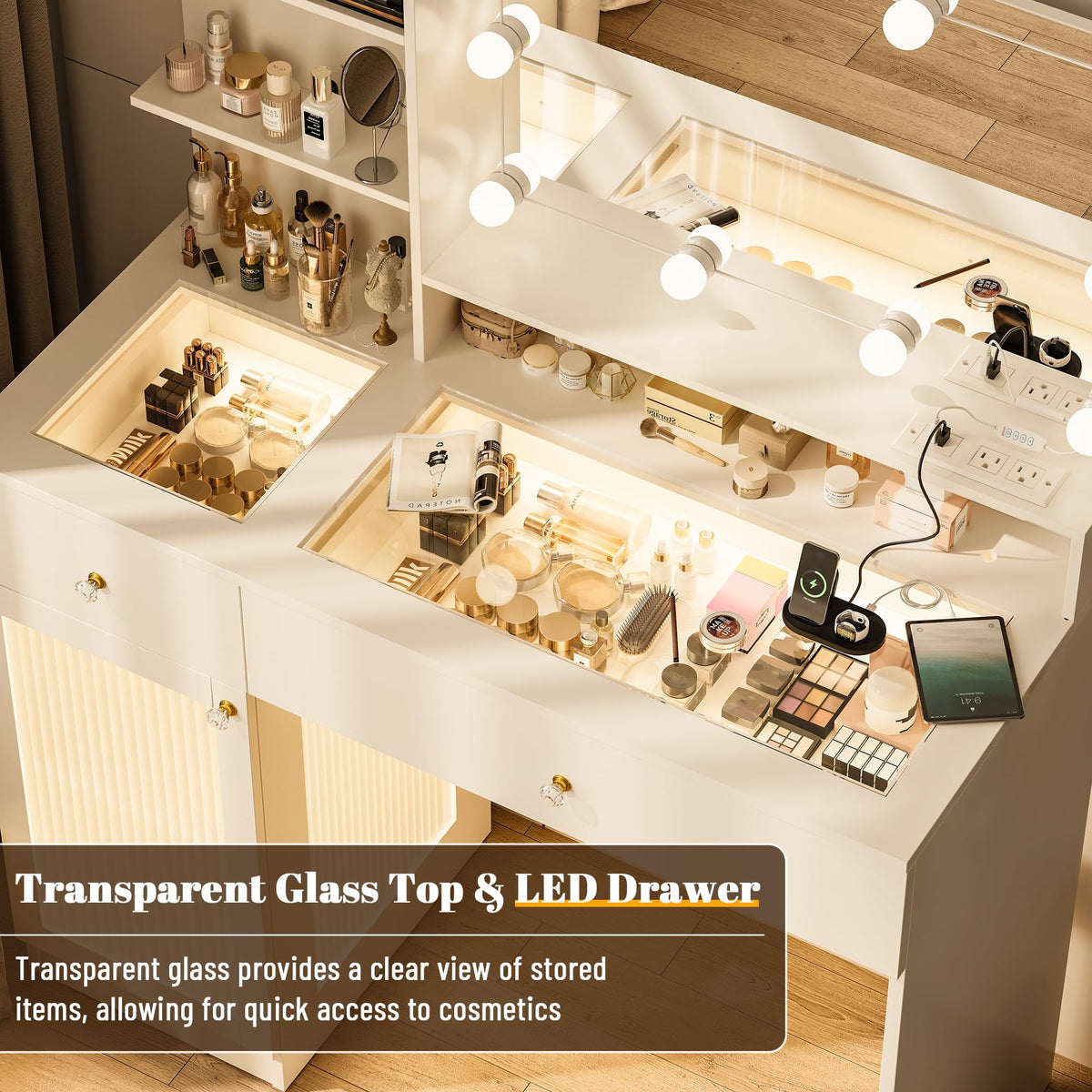 40" White Vanity Desk with Mirror and Lights P482986