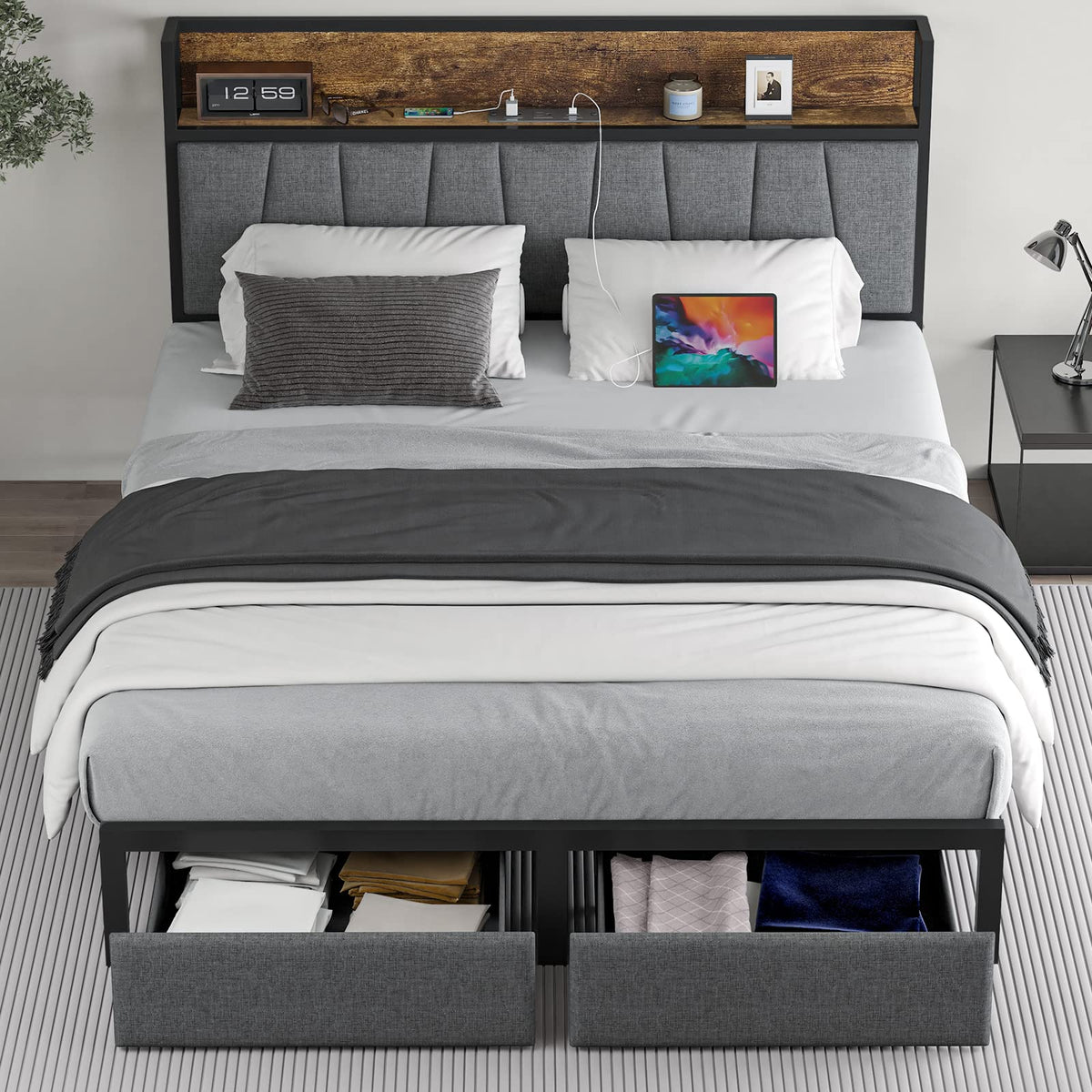 Full Size Storage Bed Frame with Headboard V12724
