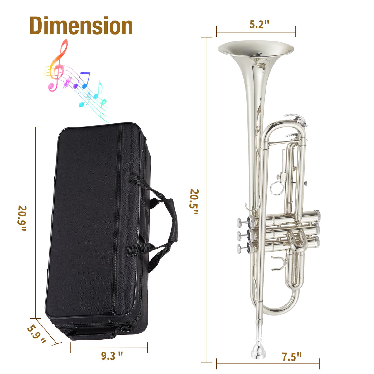 Nickel-Plated Brass Trumpet with Hard Case G9111