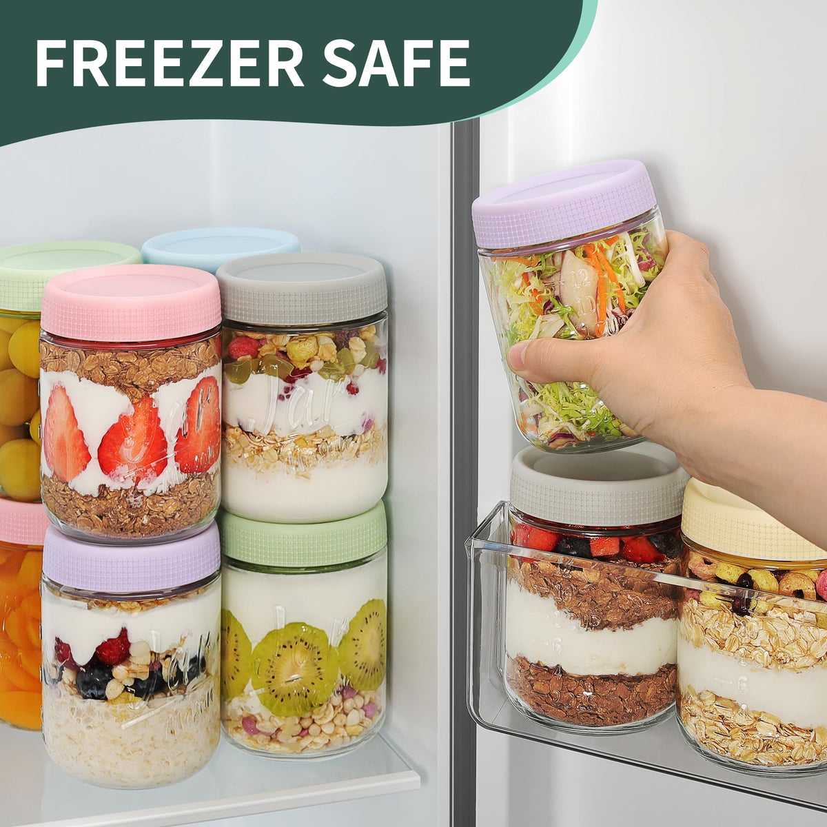 6 Pack 16 oz Glass Containers with Lids H411
