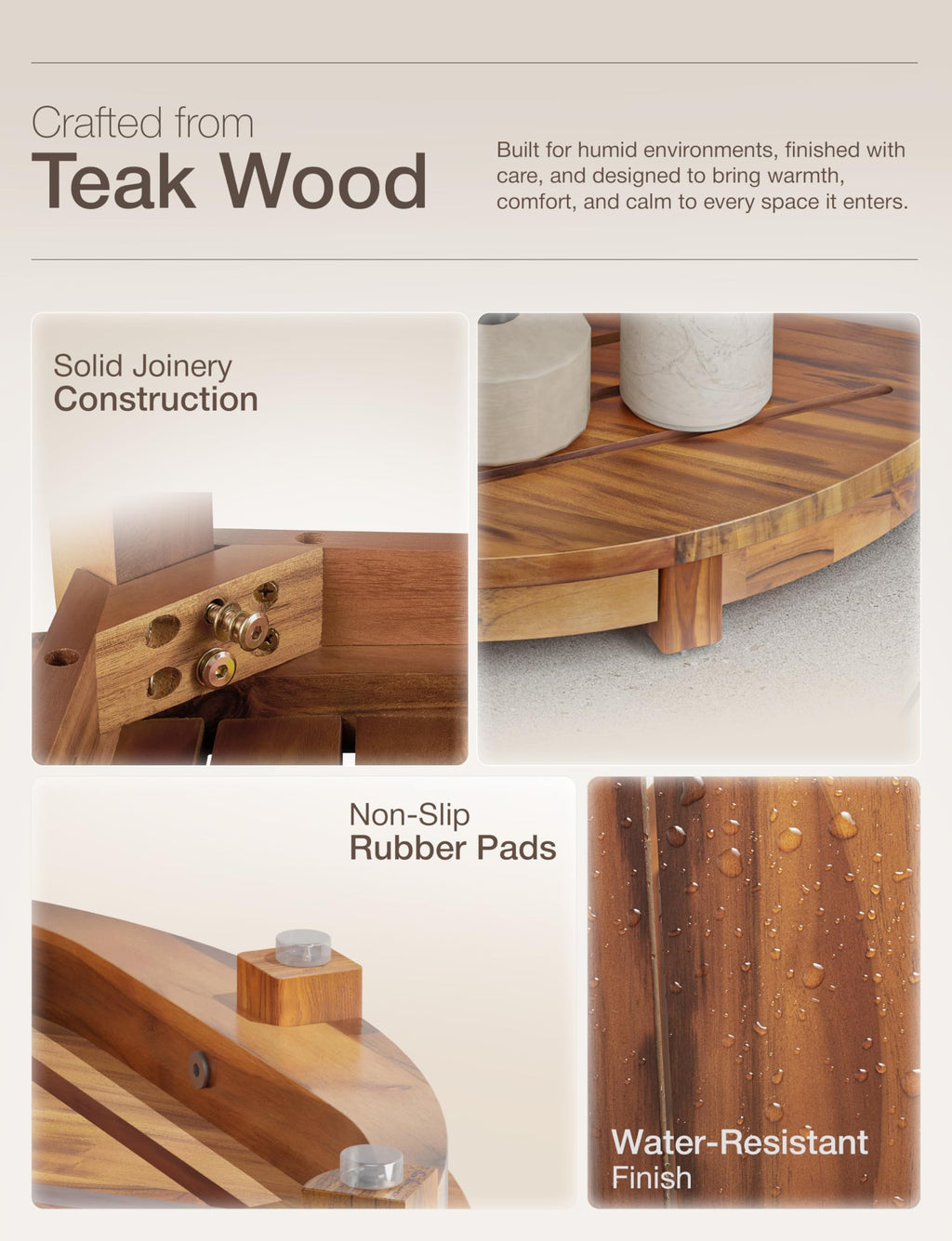18" Teak Wood Corner Shower Bench & Stool with Lower Shelf D40368