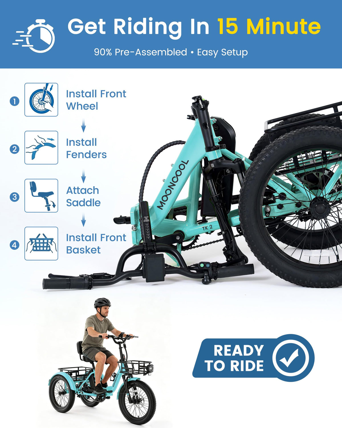 Electric Tricycle for Adults, 500W 20" Fat Tire Folding Trike W2180
