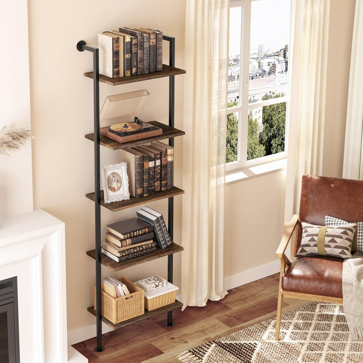 5-Tier Solid Wood Ladder Bookshelf M18784