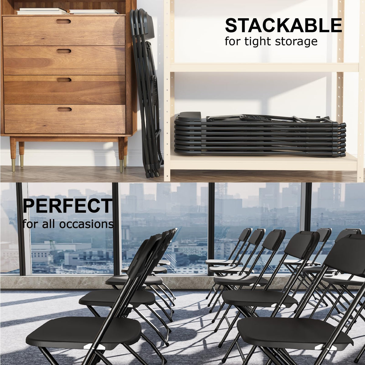 Black Plastic Folding Chairs, 10 Pack F909