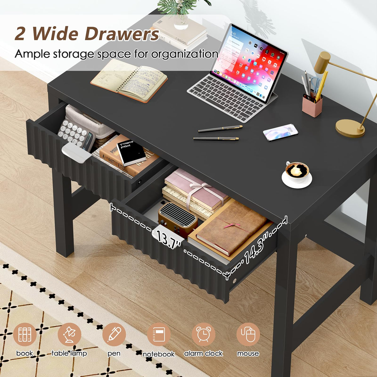 32 Inch Fluted Computer Desk with 2 Drawers D77828